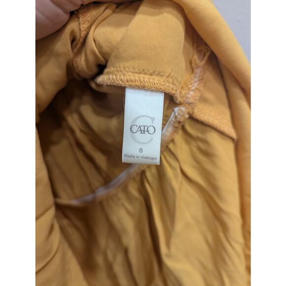 Peasant style slashed sleeves empire-waisted mustard dress w/crochet detailing S - Picture 5 of 13